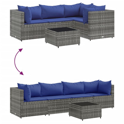 Set Divani da Giardino 5 pz con Cuscini in Polyrattan Grigio | homemem39