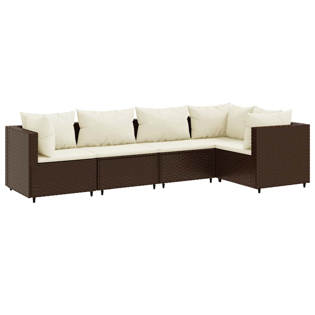 Set Divani da Giardino 5 pz con Cuscini Marrone in Polyrattan | homemem39