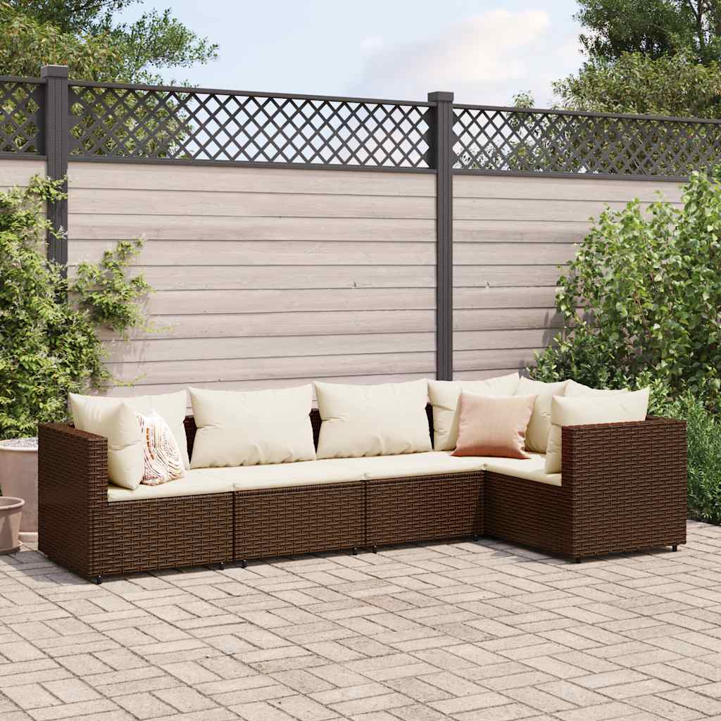 Set Divani da Giardino 5 pz con Cuscini Marrone in Polyrattan | homemem39
