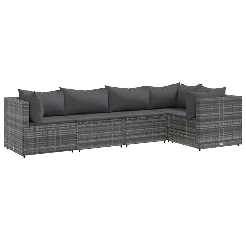 Set Divani da Giardino 5 pz con Cuscini in Polyrattan Grigio | homemem39