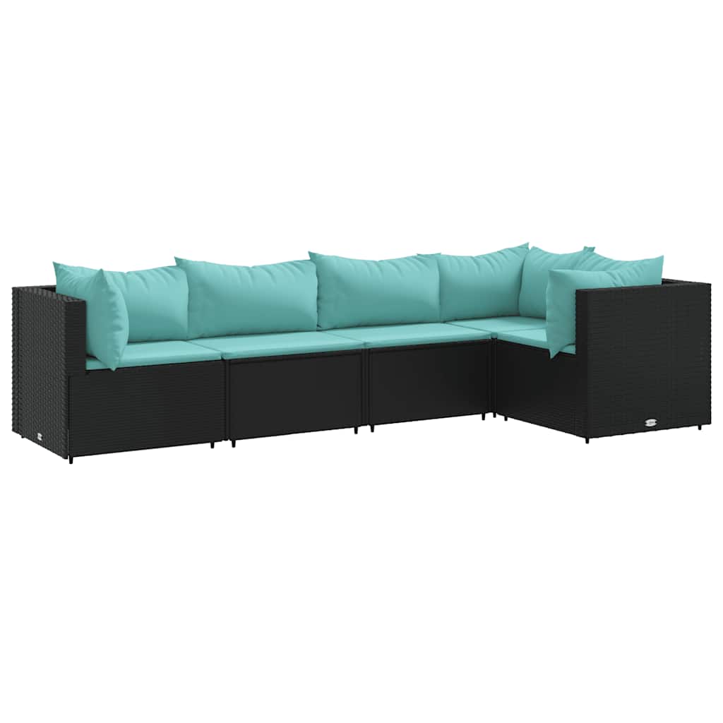 Set Divani da Giardino 5 pz con Cuscini Nero in Polyrattan | homemem39