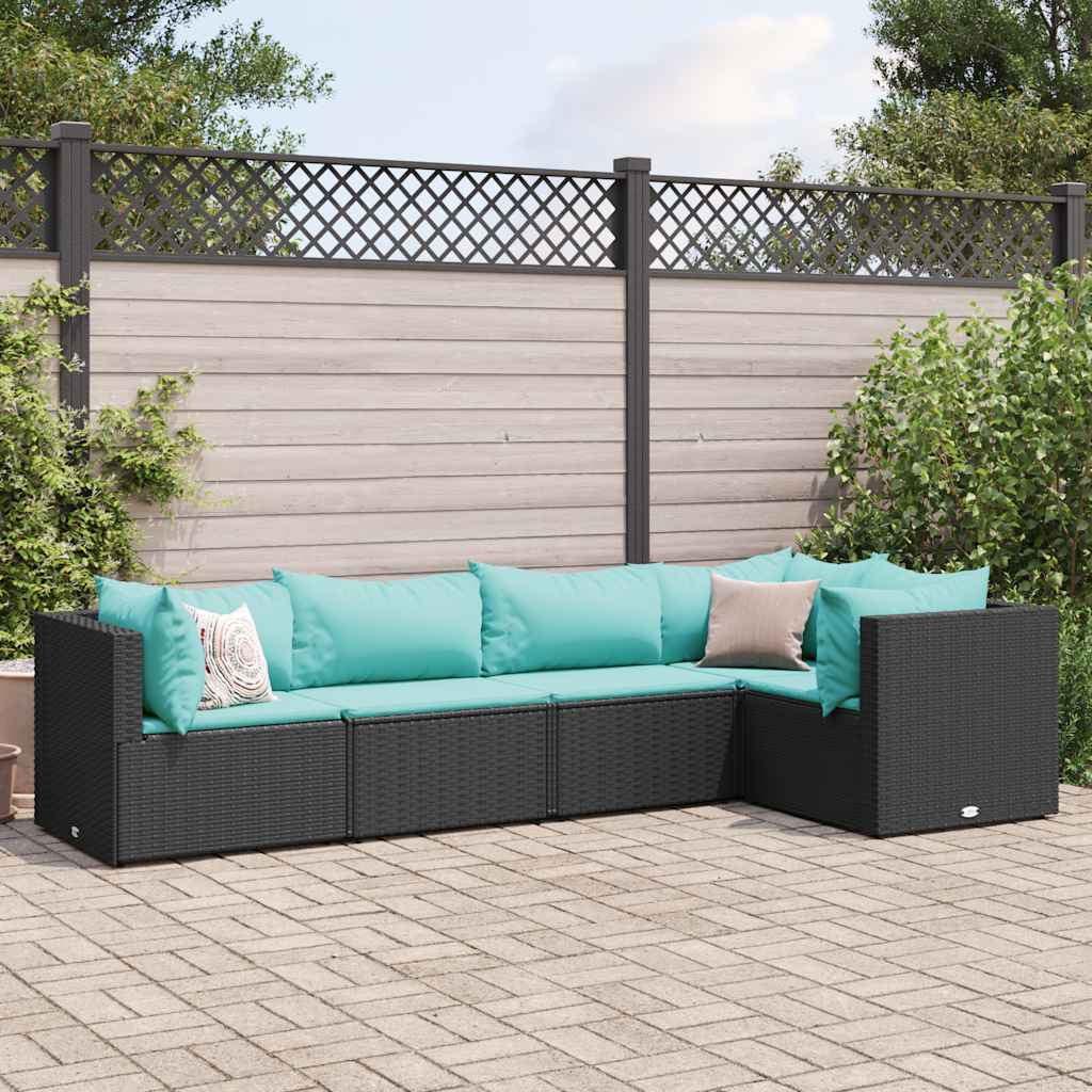 Set Divani da Giardino 5 pz con Cuscini Nero in Polyrattan | homemem39