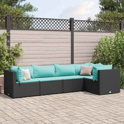 Set Divani da Giardino 5 pz con Cuscini Nero in Polyrattan | homemem39