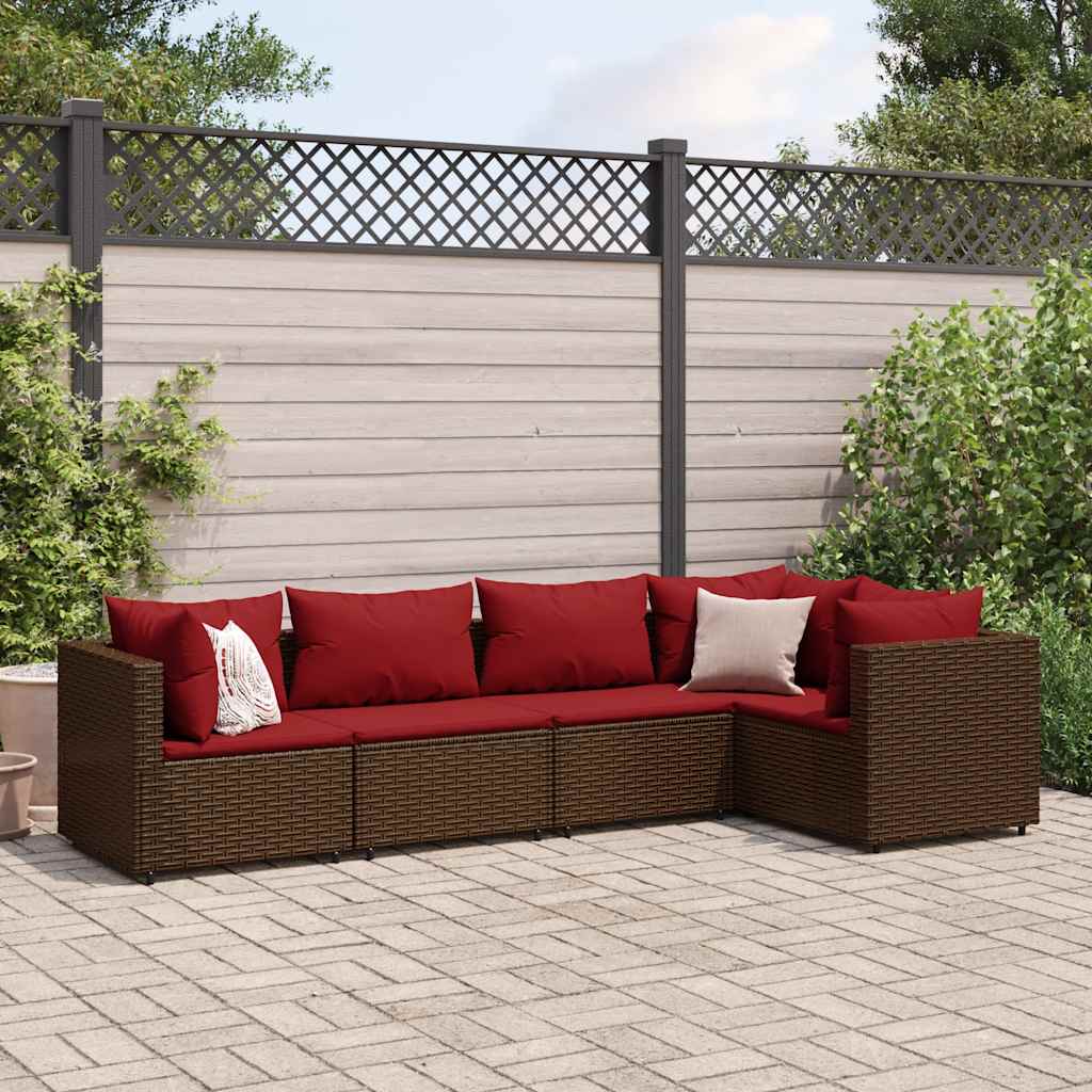Set Divani da Giardino 5 pz con Cuscini Marrone in Polyrattan - homemem39