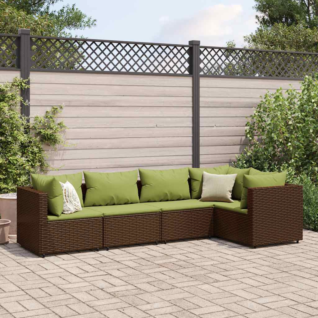 Set Divani da Giardino 5 pz con Cuscini Marrone in Polyrattan | homemem39