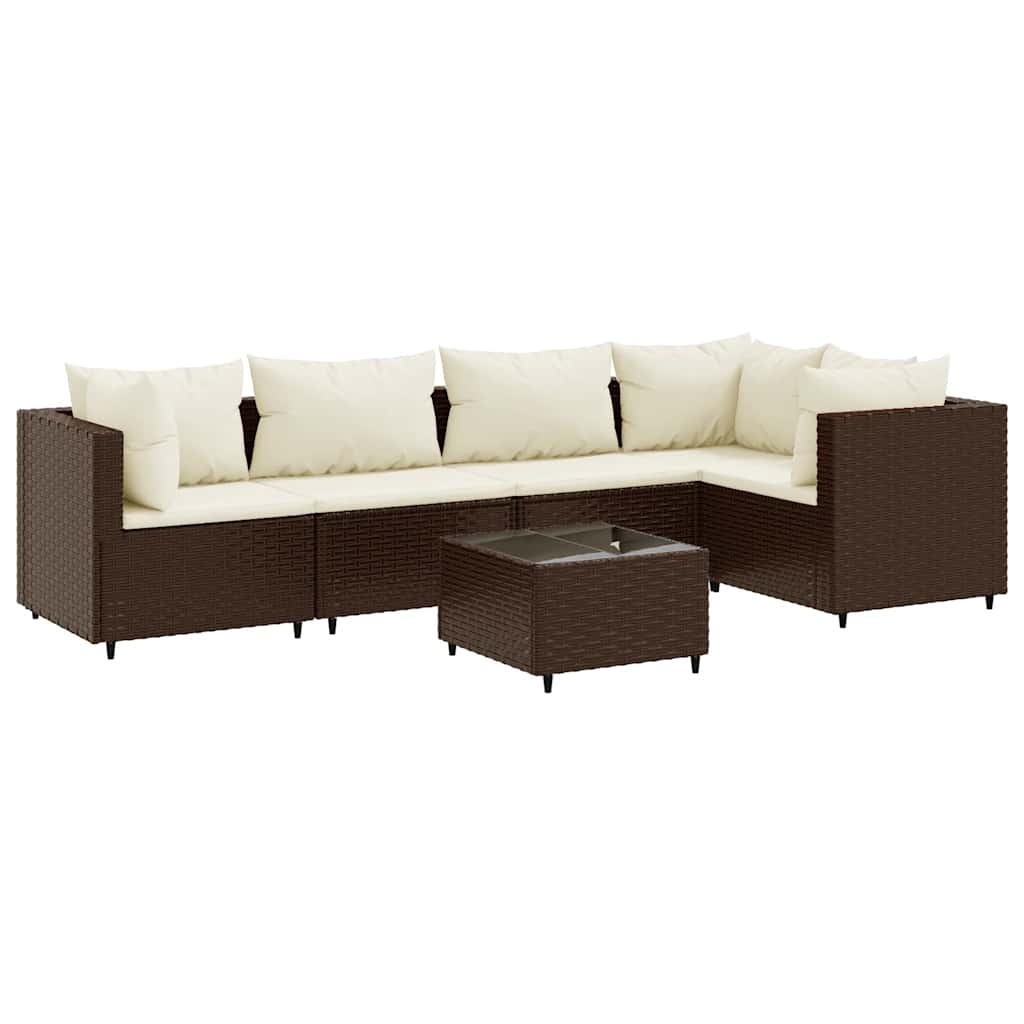 Set Mobili da Giardino 6pz con Cuscini in Polyrattan Marrone | homemem39