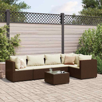 Set Mobili da Giardino 6pz con Cuscini in Polyrattan Marrone | homemem39