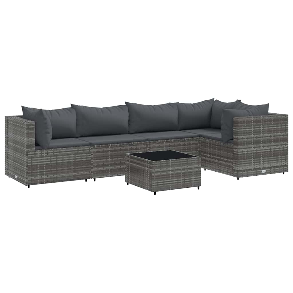 Set Divani da Giardino 6 pz con Cuscini in Polyrattan Grigio | homemem39