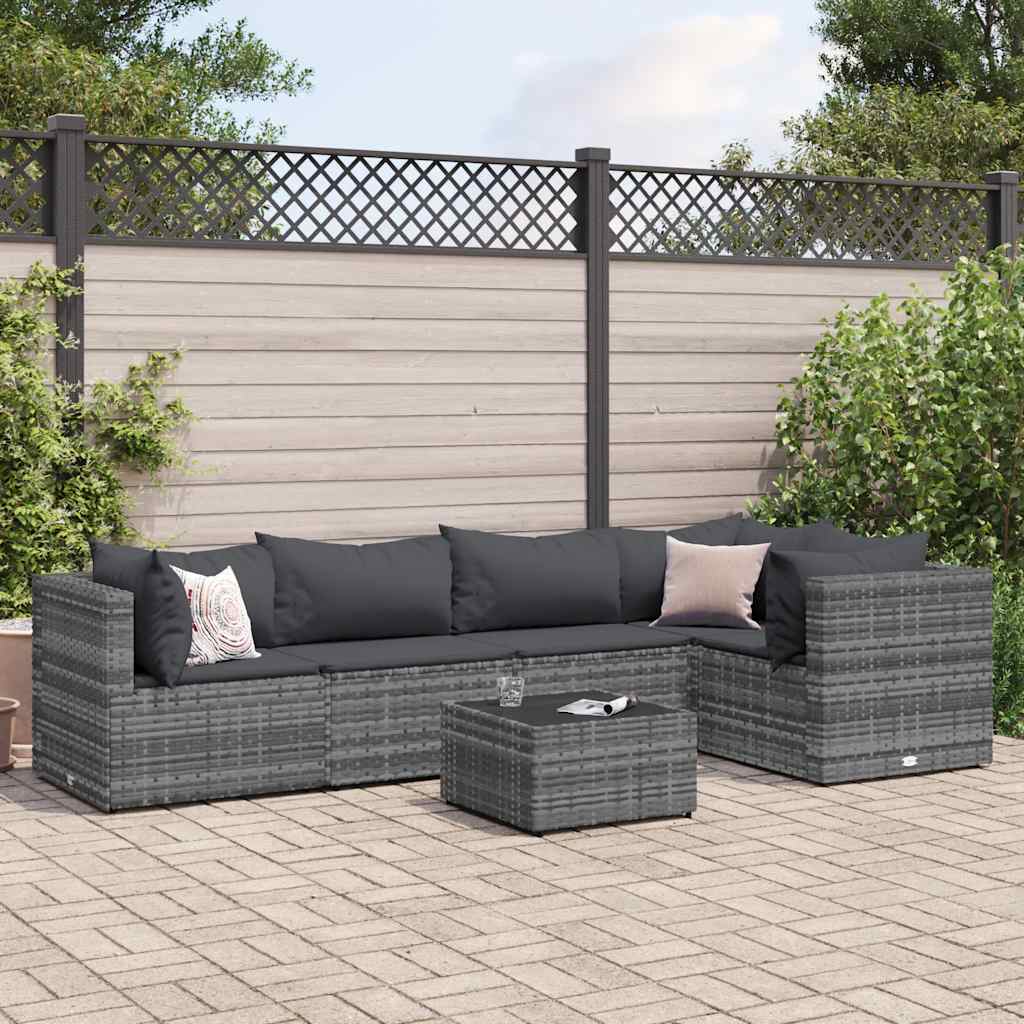 Set Divani da Giardino 6 pz con Cuscini in Polyrattan Grigio | homemem39