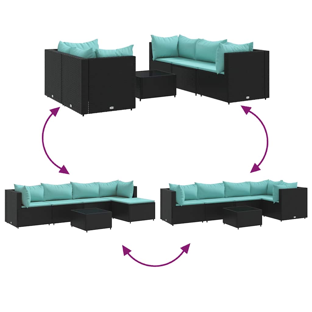 Set Mobili da Giardino 6 pz con Cuscini in Polyrattan Nero | homemem39