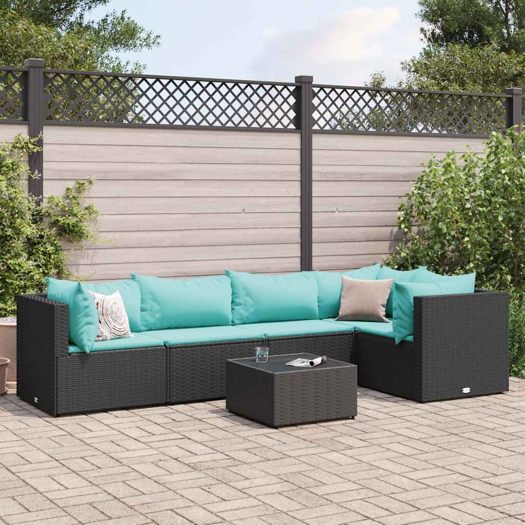 Set Mobili da Giardino 6 pz con Cuscini in Polyrattan Nero | homemem39
