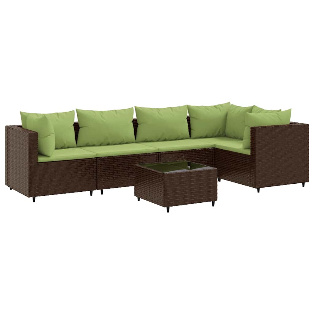 Set Mobili da Giardino 6pz con Cuscini in Polyrattan Marrone | homemem39