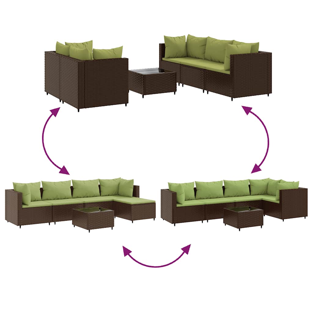Set Mobili da Giardino 6pz con Cuscini in Polyrattan Marrone | homemem39