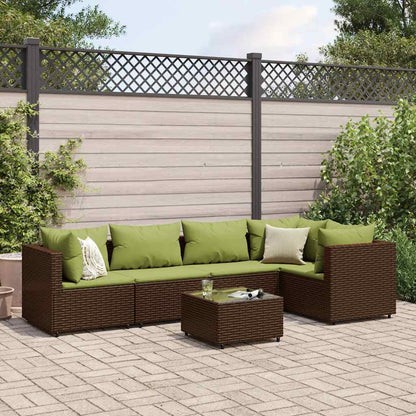 Set Mobili da Giardino 6pz con Cuscini in Polyrattan Marrone | homemem39