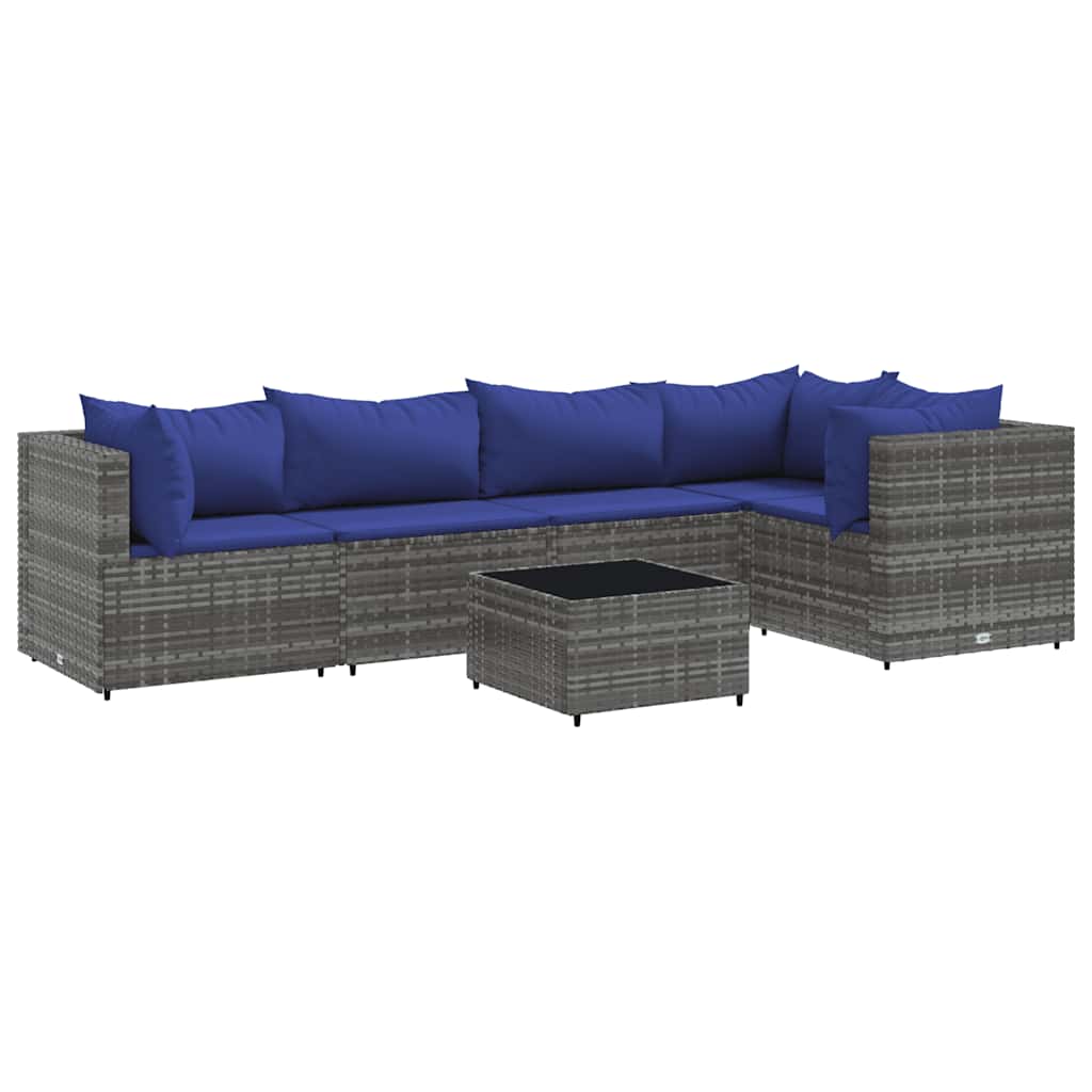 Set Divani da Giardino 6 pz con Cuscini in Polyrattan Grigio | homemem39