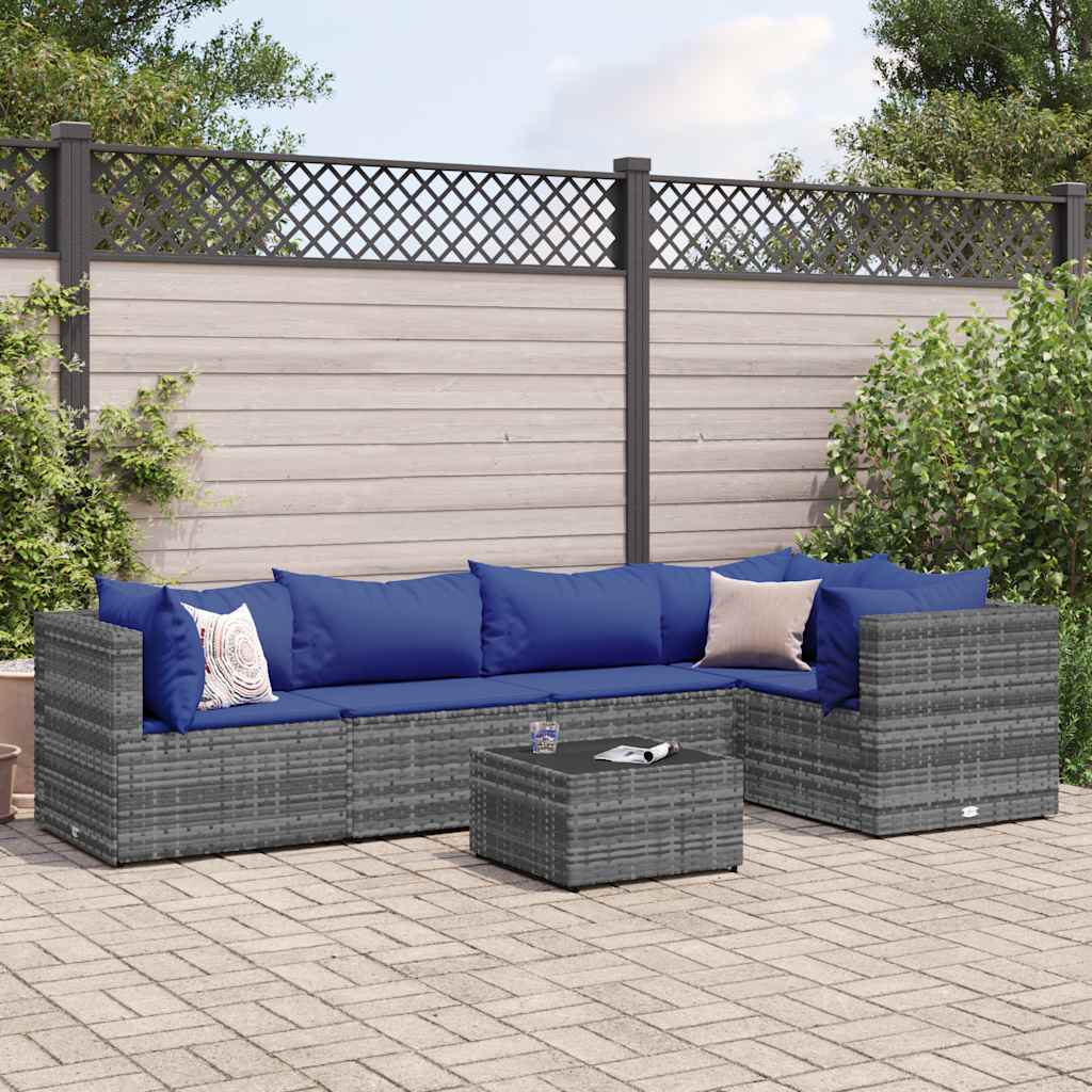 Set Divani da Giardino 6 pz con Cuscini in Polyrattan Grigio | homemem39