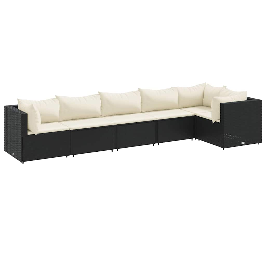 Set Mobili da Giardino 6 pz con Cuscini in Polyrattan Nero | homemem39