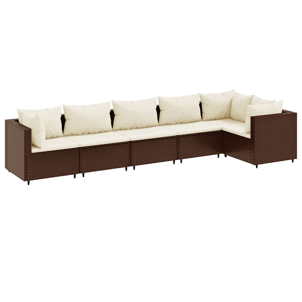 Set Mobili da Giardino 6pz con Cuscini in Polyrattan Marrone | homemem39