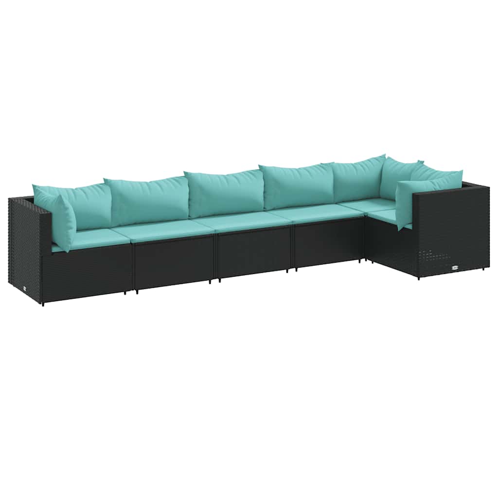 Set Mobili da Giardino 6 pz con Cuscini in Polyrattan Nero | homemem39