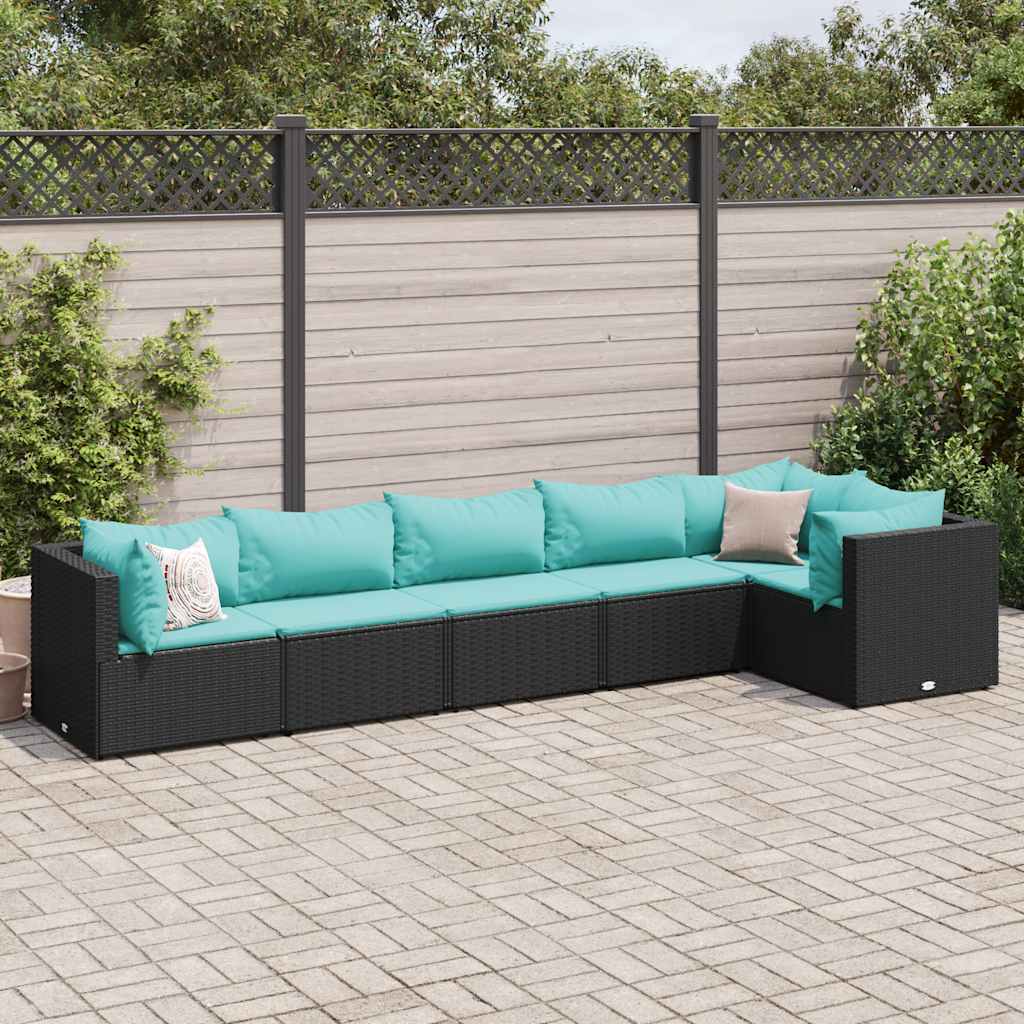 Set Mobili da Giardino 6 pz con Cuscini in Polyrattan Nero | homemem39