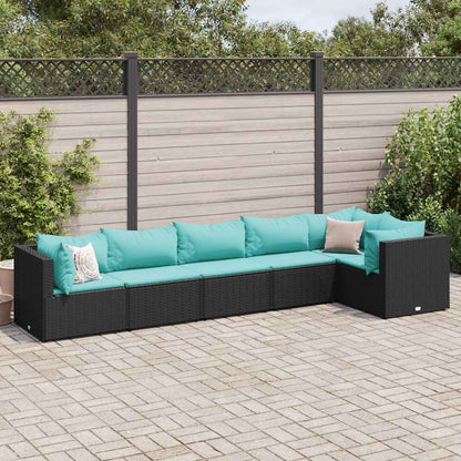 Set Mobili da Giardino 6 pz con Cuscini in Polyrattan Nero | homemem39