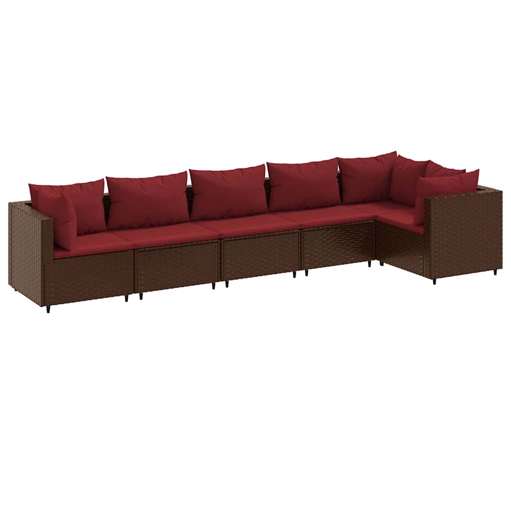 Set Mobili da Giardino 6pz con Cuscini in Polyrattan Marrone | homemem39