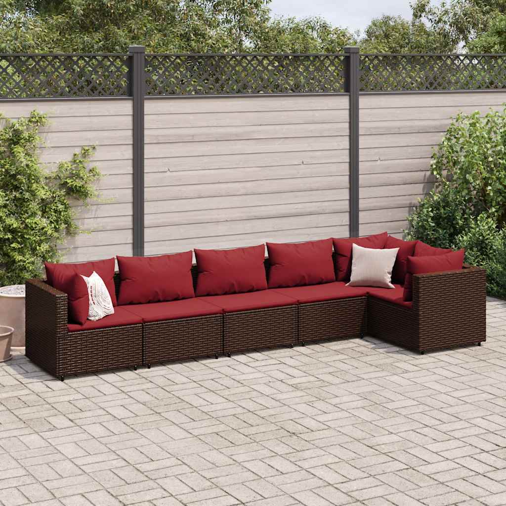Set Mobili da Giardino 6pz con Cuscini in Polyrattan Marrone | homemem39