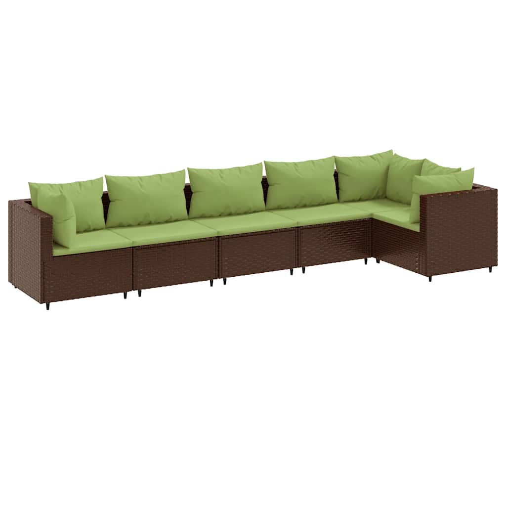 Set Mobili da Giardino 6pz con Cuscini in Polyrattan Marrone | homemem39