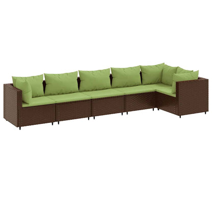 Set Mobili da Giardino 6pz con Cuscini in Polyrattan Marrone | homemem39