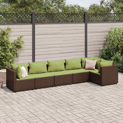 Set Mobili da Giardino 6pz con Cuscini in Polyrattan Marrone | homemem39