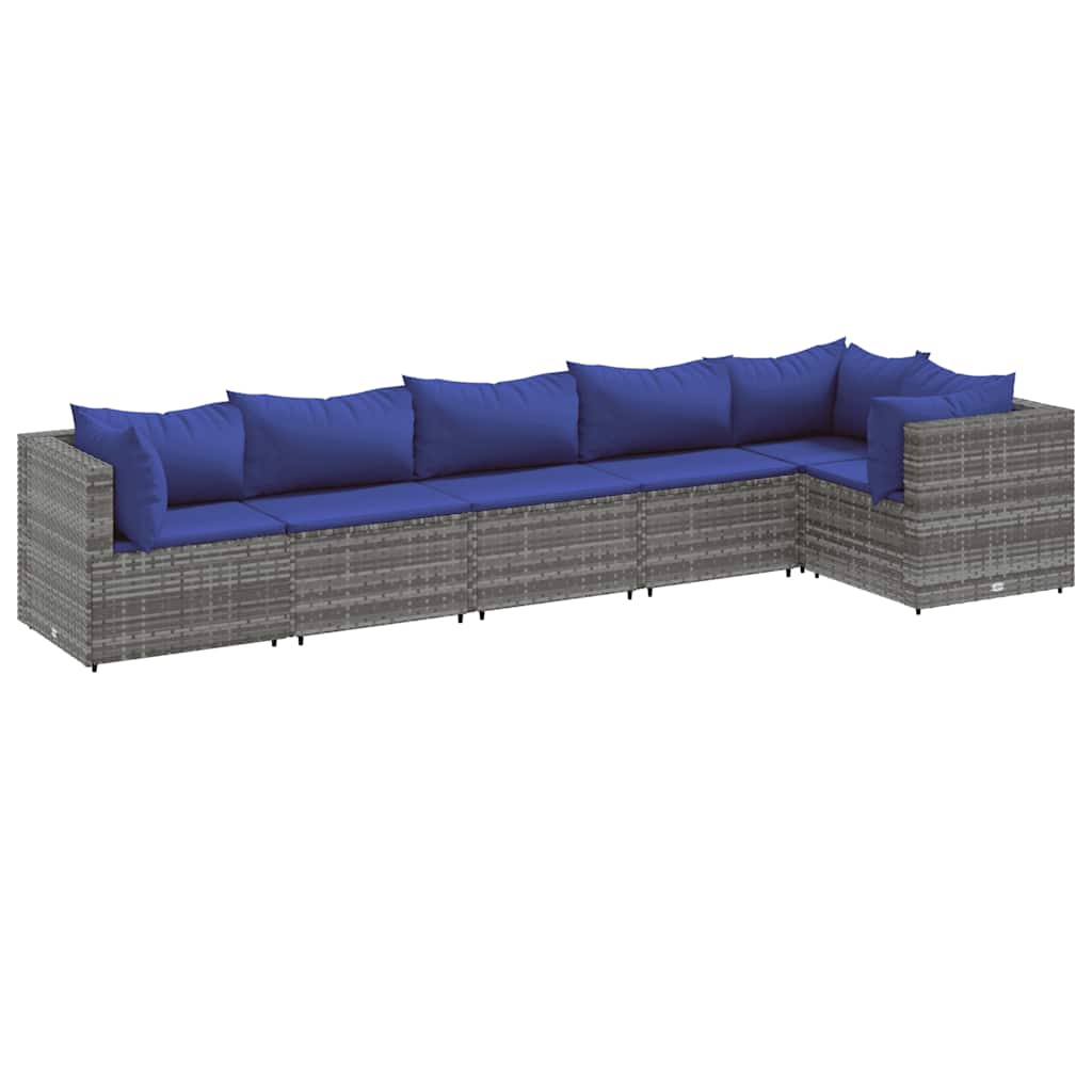 Set Divani da Giardino 6 pz con Cuscini in Polyrattan Grigio | homemem39