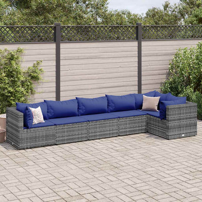 Set Divani da Giardino 6 pz con Cuscini in Polyrattan Grigio | homemem39