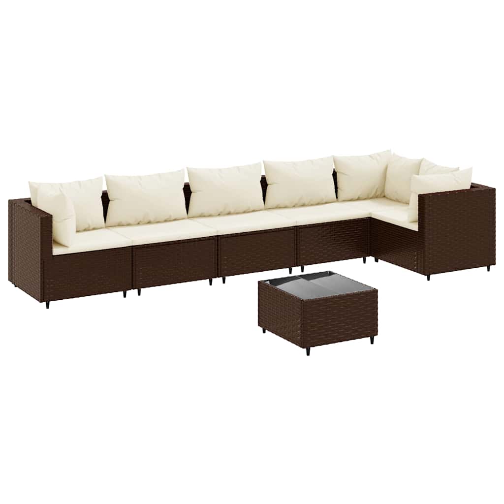 Set Divani da Giardino 7 pz con Cuscini in Polyrattan Marrone | homemem39