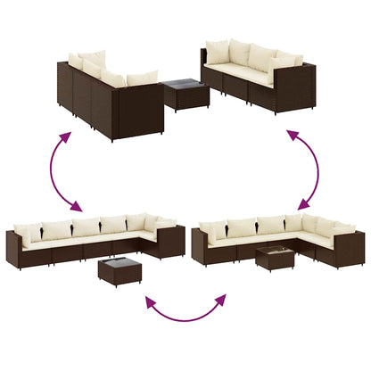 Set Divani da Giardino 7 pz con Cuscini in Polyrattan Marrone | homemem39