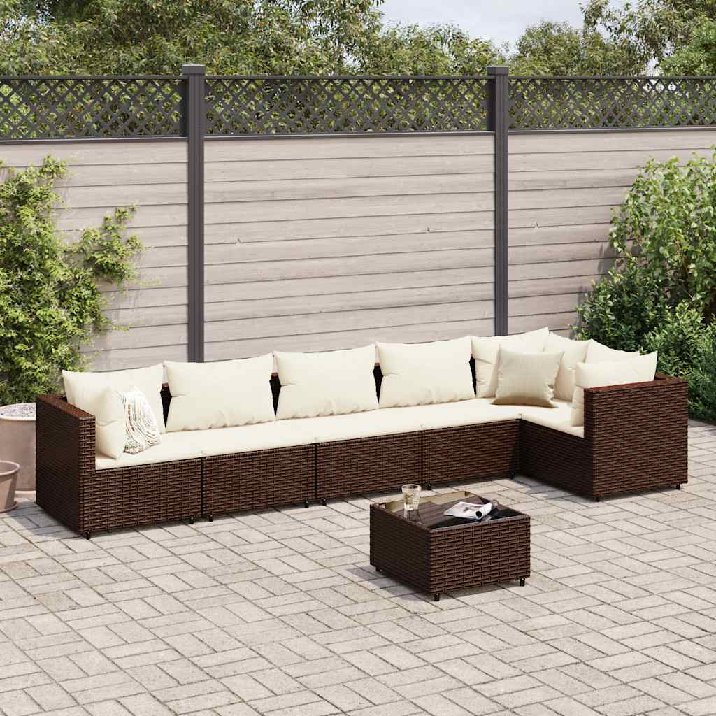 Set Divani da Giardino 7 pz con Cuscini in Polyrattan Marrone | homemem39