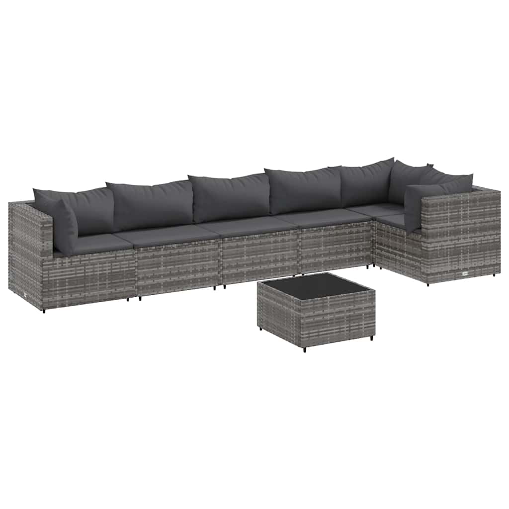 Set Divani da Giardino 7 pz con Cuscini in Polyrattan Grigio - homemem39
