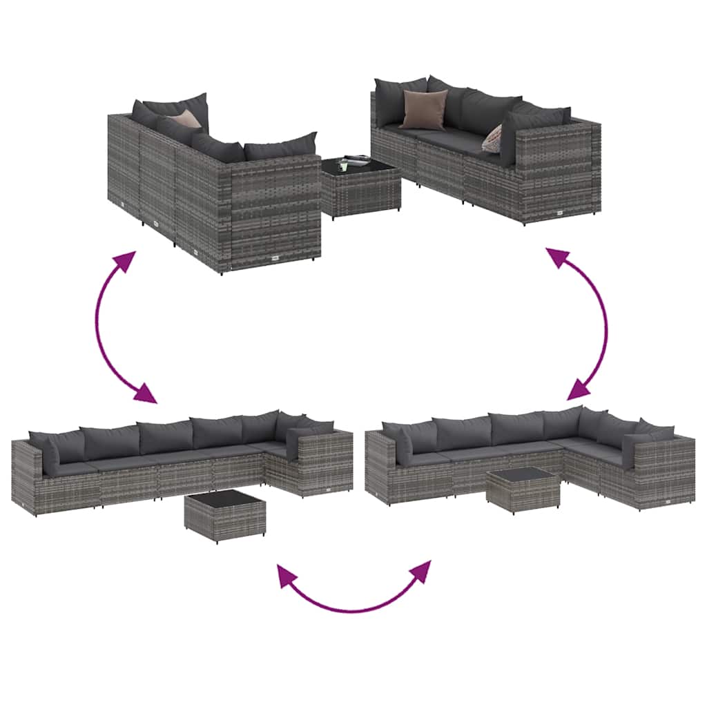 Set Divani da Giardino 7 pz con Cuscini in Polyrattan Grigio - homemem39