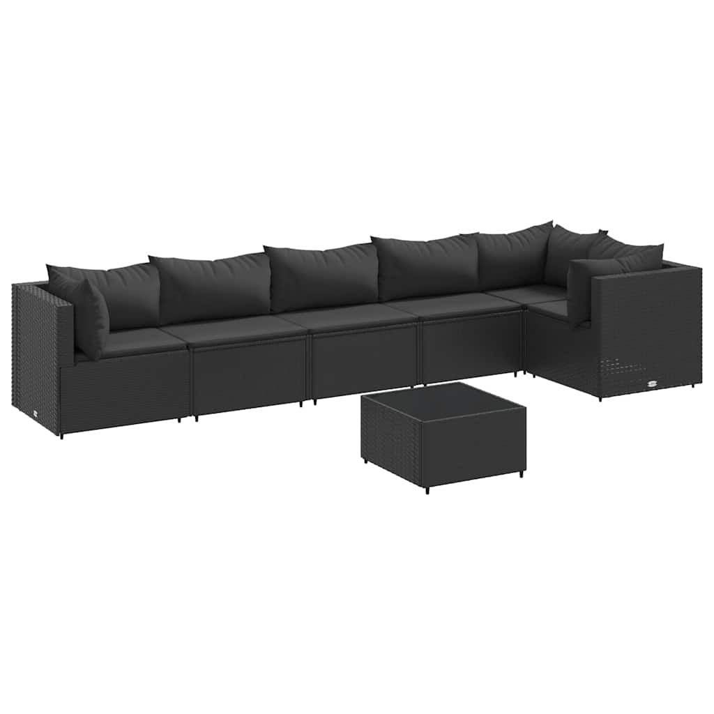 Set Salotto da Giardino con Cuscini 7pz Nero Polyrattan | homemem39