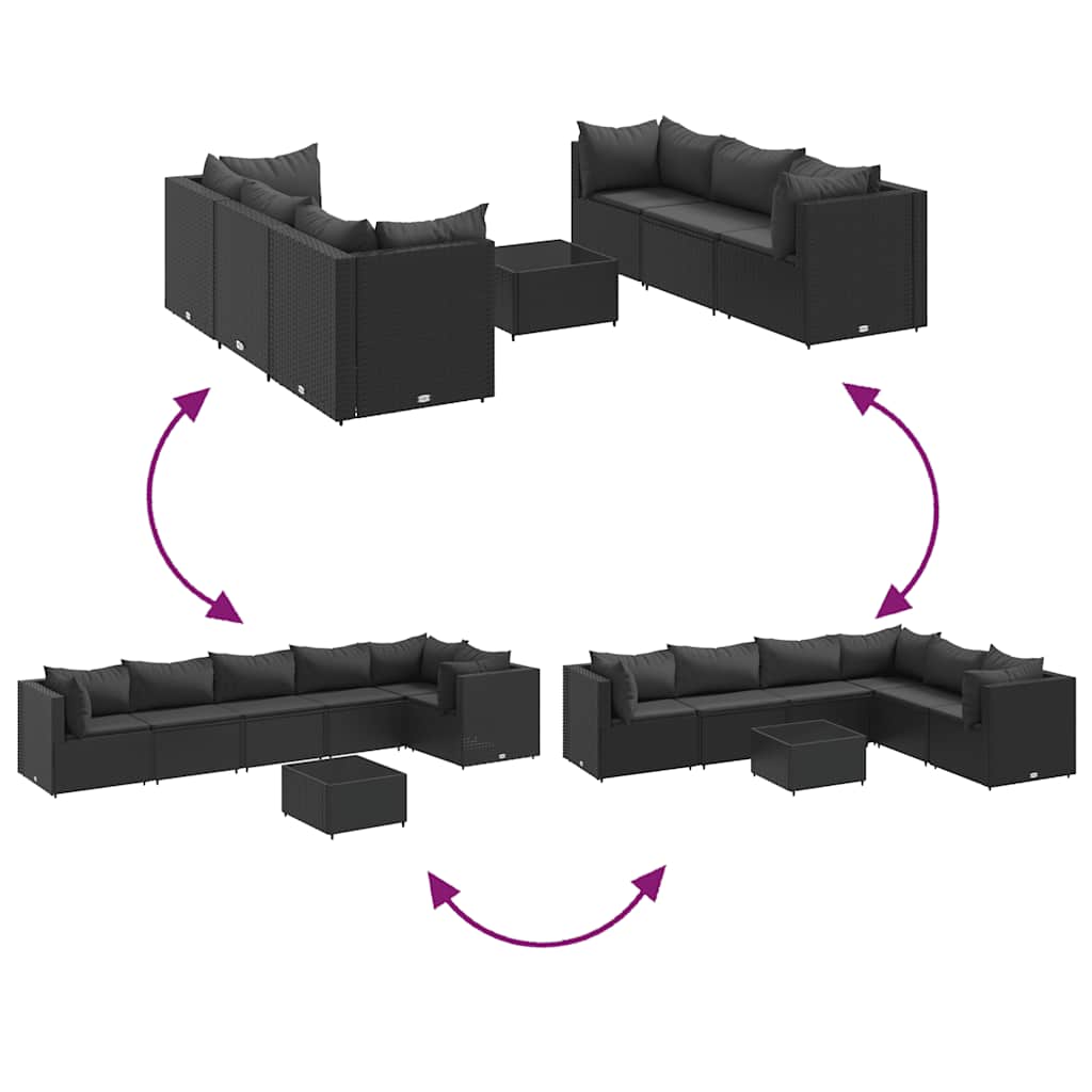 Set Salotto da Giardino con Cuscini 7pz Nero Polyrattan | homemem39