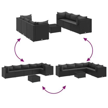 Set Salotto da Giardino con Cuscini 7pz Nero Polyrattan | homemem39