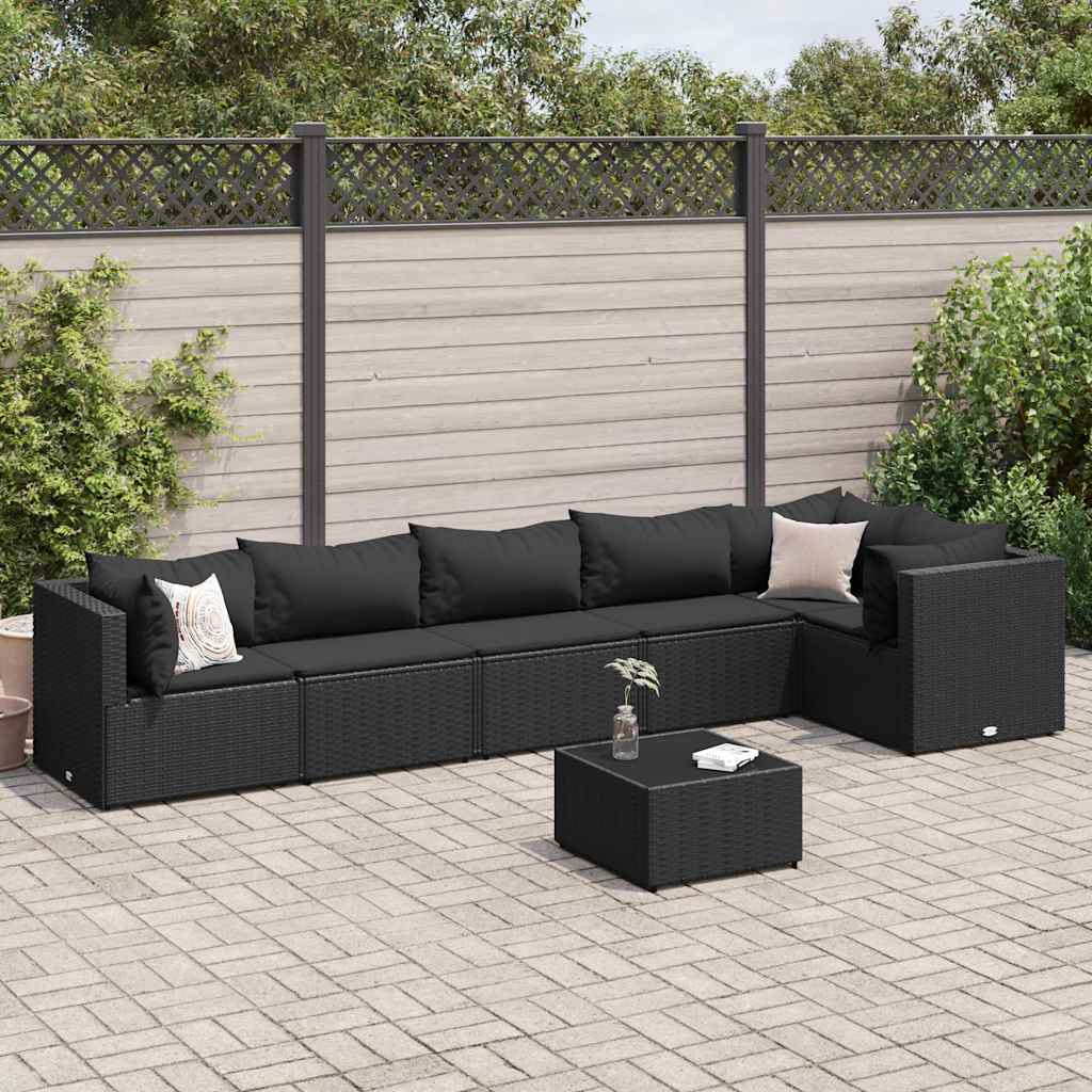 Set Salotto da Giardino con Cuscini 7pz Nero Polyrattan | homemem39