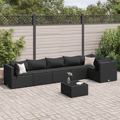 Set Salotto da Giardino con Cuscini 7pz Nero Polyrattan | homemem39