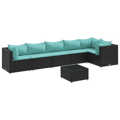 Set Salotto da Giardino con Cuscini 7pz Nero Polyrattan | homemem39