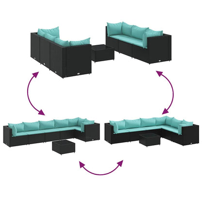 Set Salotto da Giardino con Cuscini 7pz Nero Polyrattan | homemem39