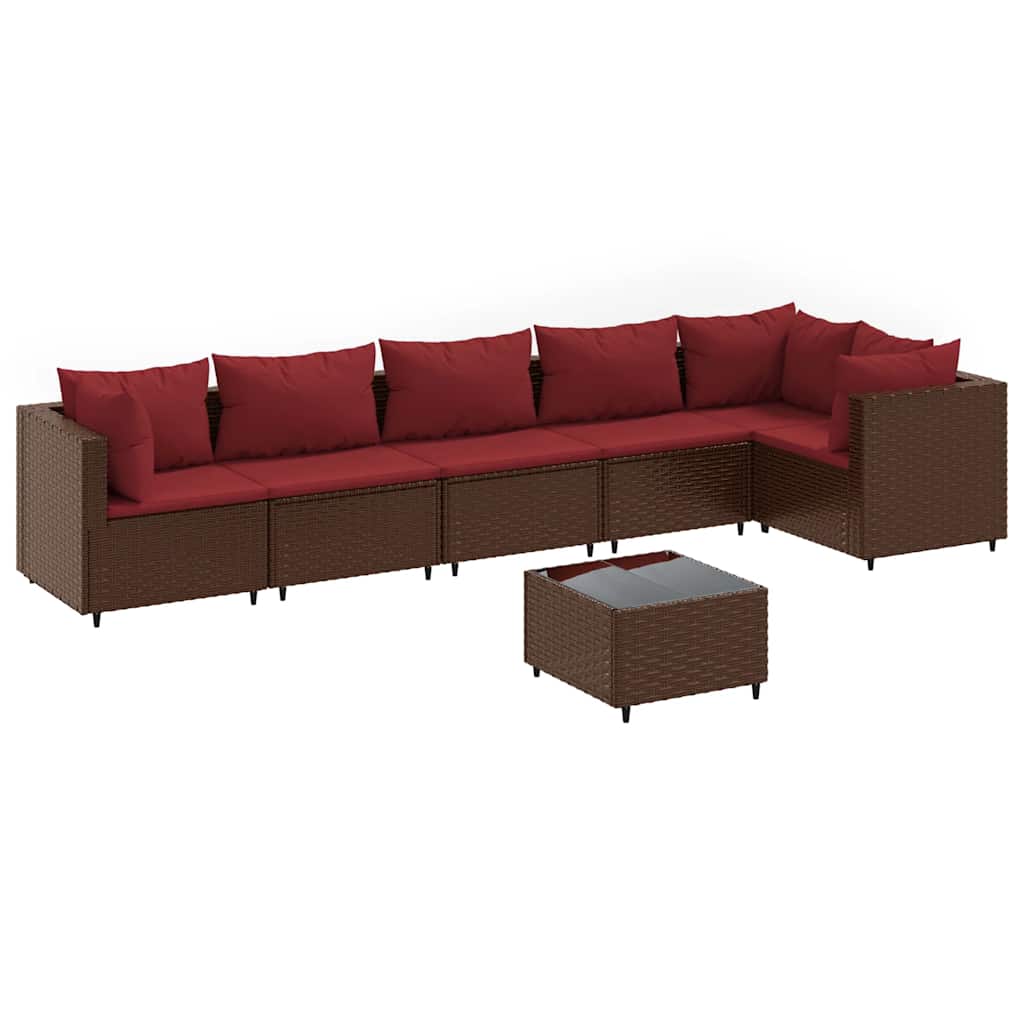 Set Divani da Giardino 7 pz con Cuscini in Polyrattan Marrone | homemem39