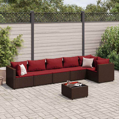 Set Divani da Giardino 7 pz con Cuscini in Polyrattan Marrone | homemem39
