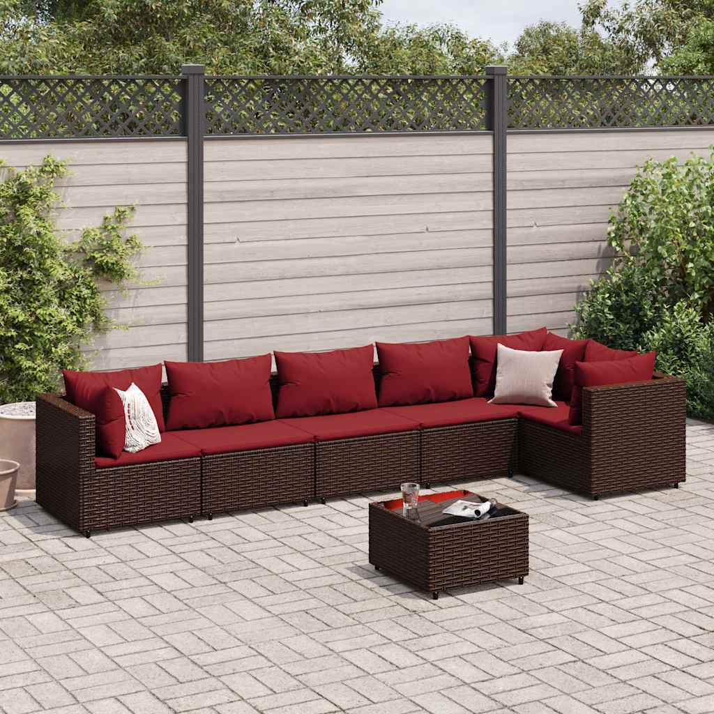 Set Divani da Giardino 7 pz con Cuscini in Polyrattan Marrone - homemem39
