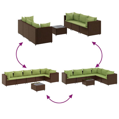 Set Divani da Giardino 7 pz con Cuscini in Polyrattan Marrone | homemem39