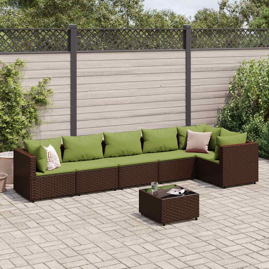 Set Divani da Giardino 7 pz con Cuscini in Polyrattan Marrone | homemem39
