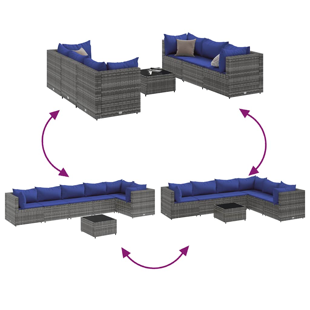 Set Divani da Giardino 7 pz con Cuscini in Polyrattan Grigio | homemem39